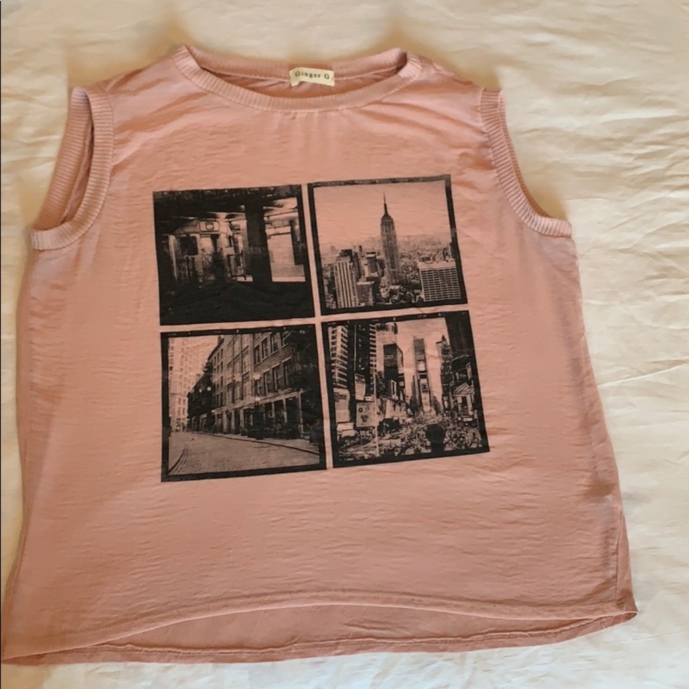 Light Pink Graphic Tank Top with City Pictures